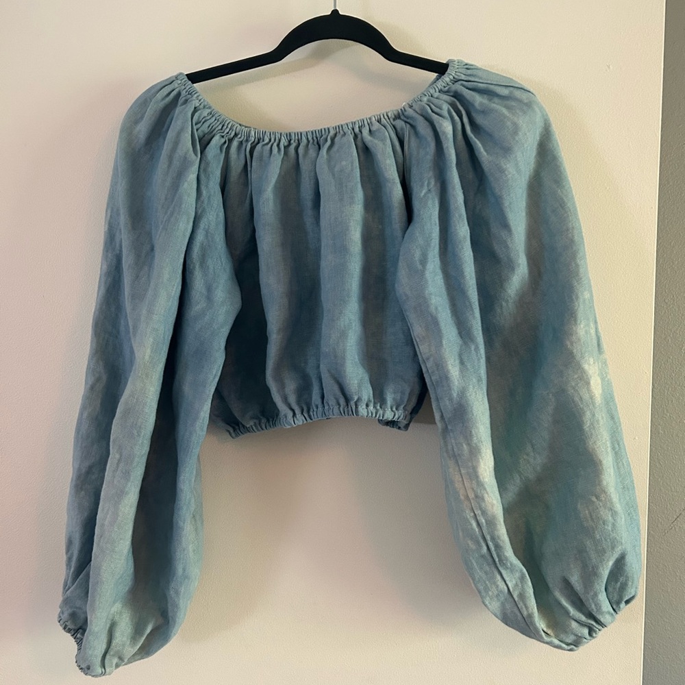 100% linen puff sleeve blouse